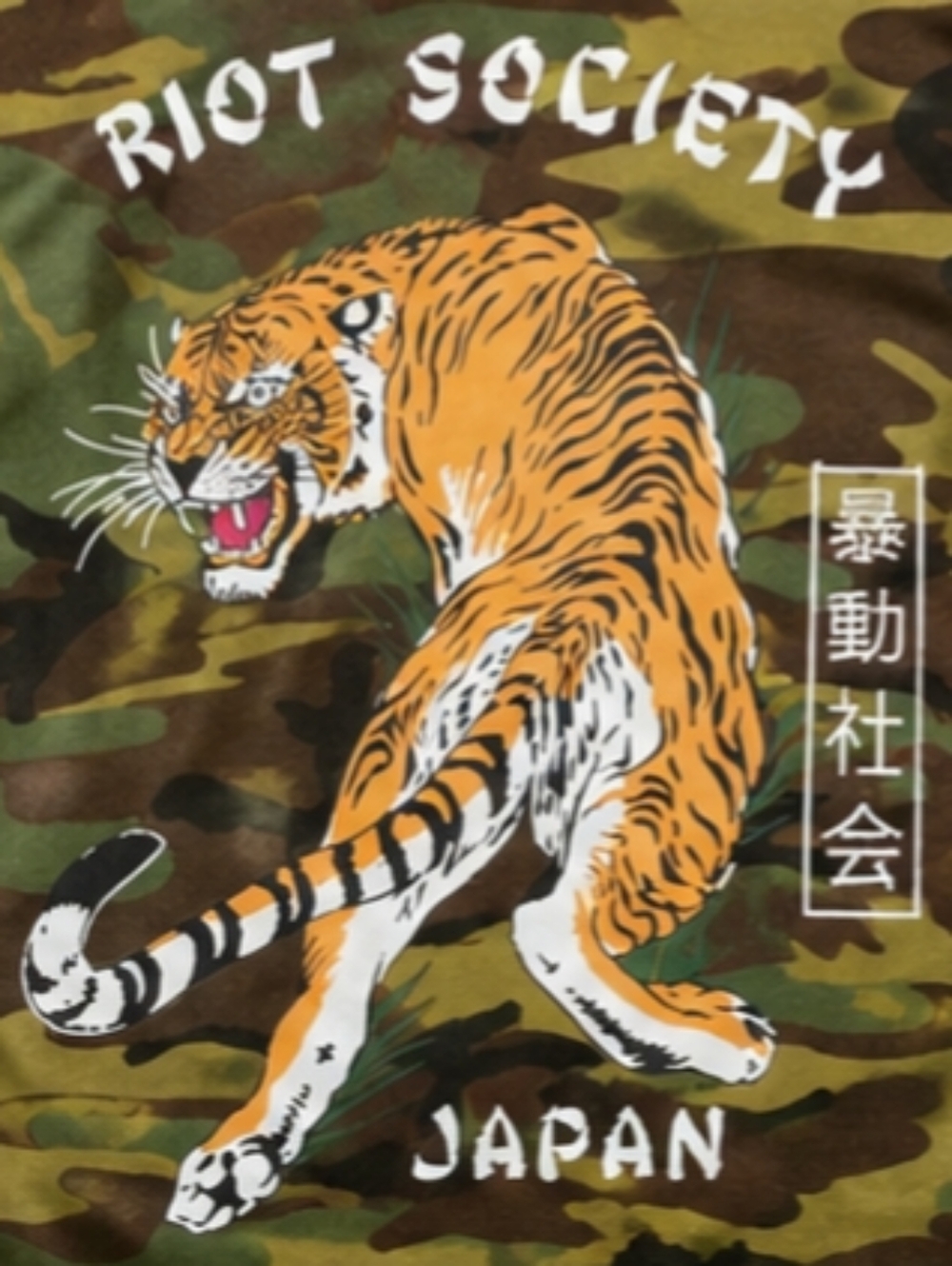 Riot Society Japan Camo Long-Sleeve Tee - Green Tiger Graphic - Picture 5 of 6